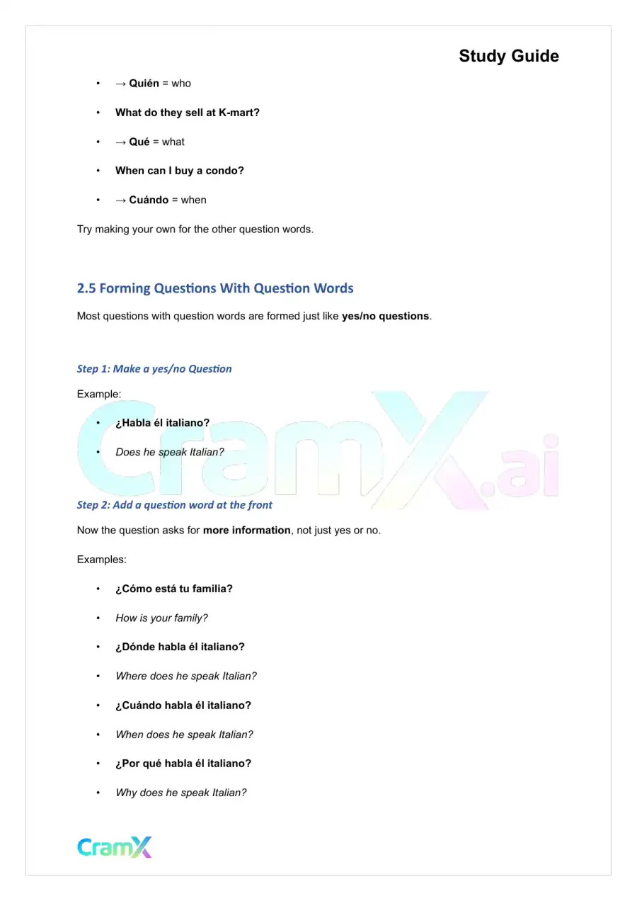Spanish I - Asking and Answering Questions, page 7