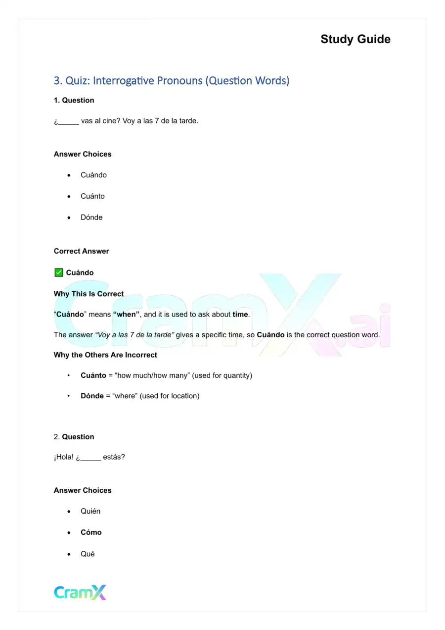 Spanish I - Asking and Answering Questions, page 8