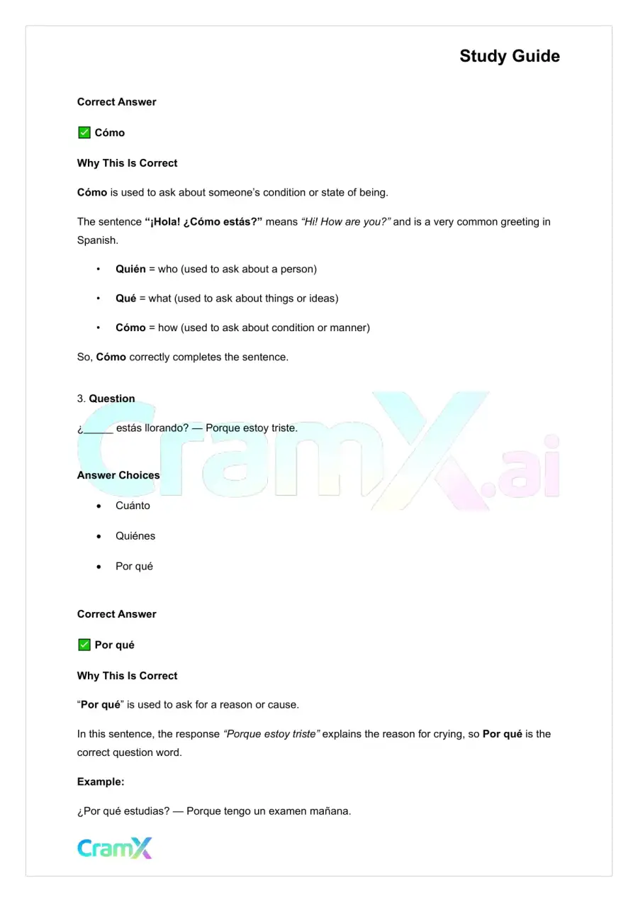 Spanish I - Asking and Answering Questions, page 9