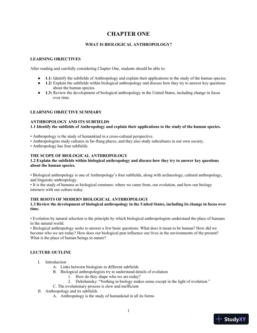 Class Notes for Exploring Biological Anthropology: The Essentials, 4th Edition, page 4