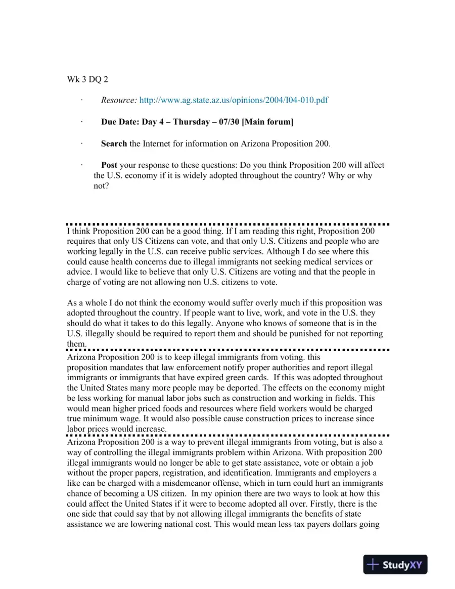 Analysis of the Economic and Social Impact of Arizona Proposition 200, page 3