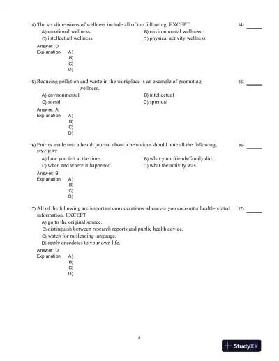 Test Bank for Core Concepts in Health, Second Canadian Edition - Page 5 preview image
