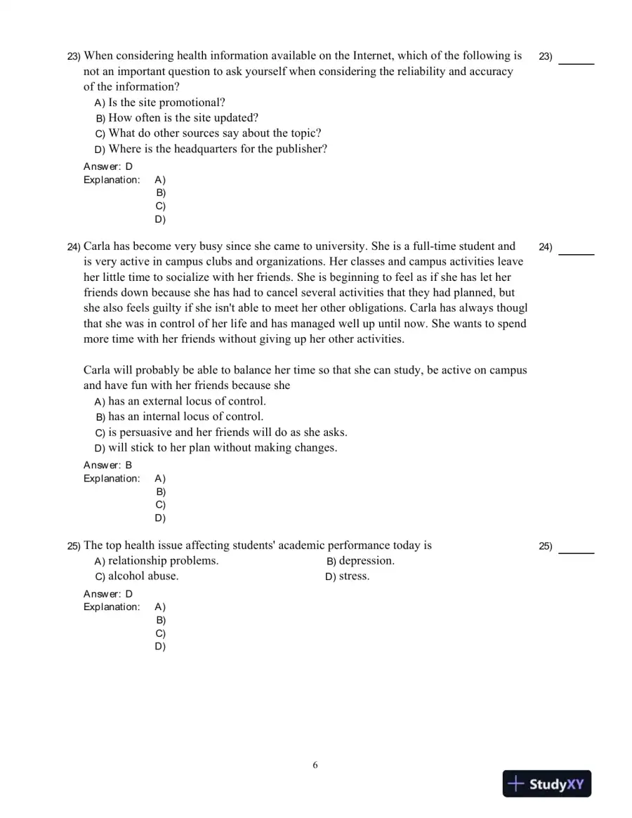 Test Bank for Core Concepts in Health, Second Canadian Edition, page 7
