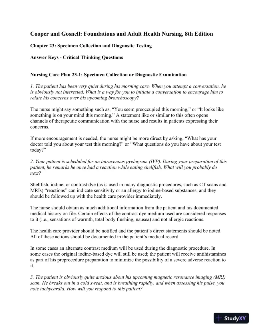 Solution Manual For Foundations and Adult Health Nursing, 8th Edition, page 10