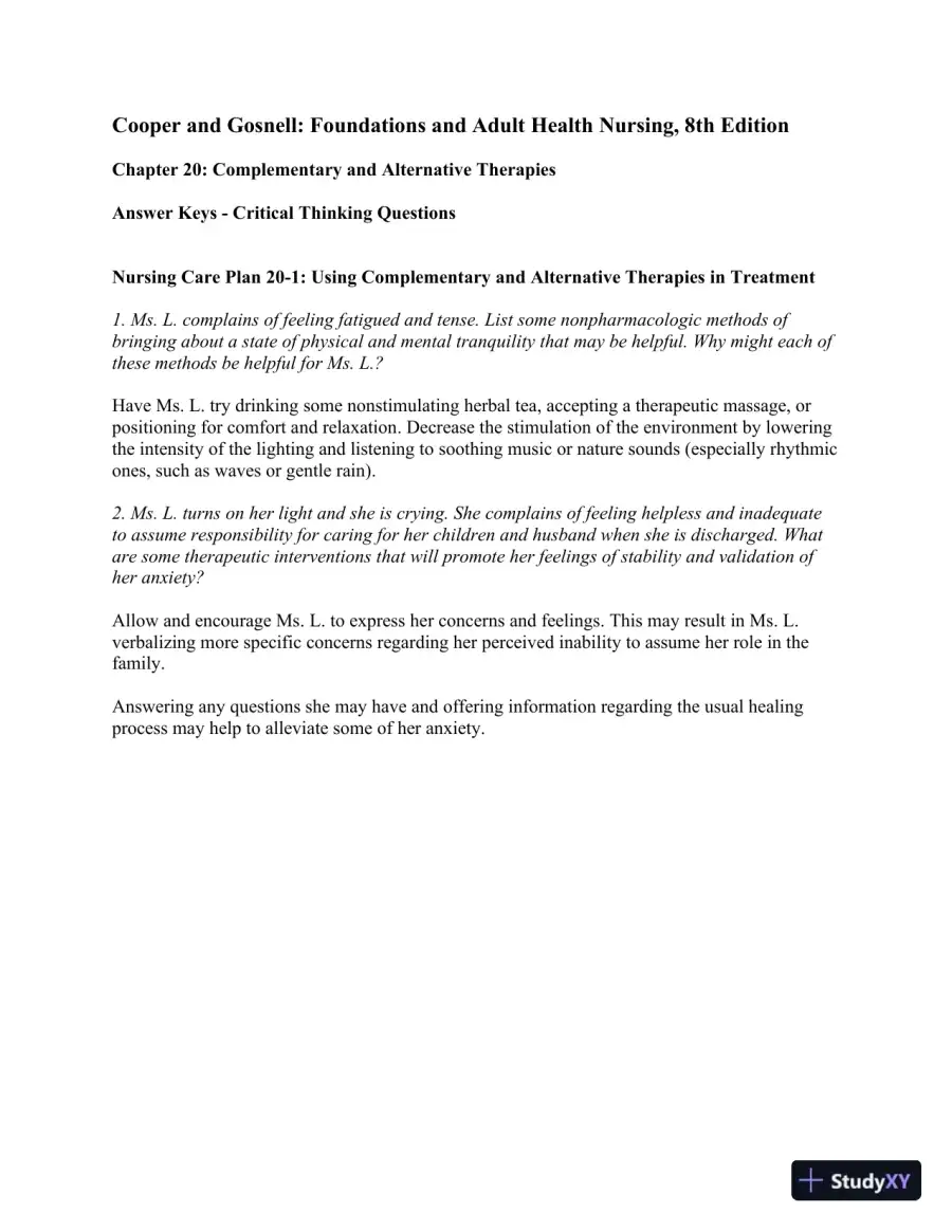 Solution Manual For Foundations and Adult Health Nursing, 8th Edition, page 8