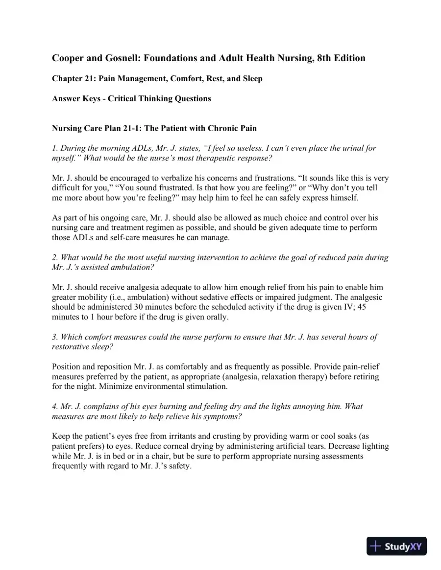 Solution Manual For Foundations and Adult Health Nursing, 8th Edition, page 9