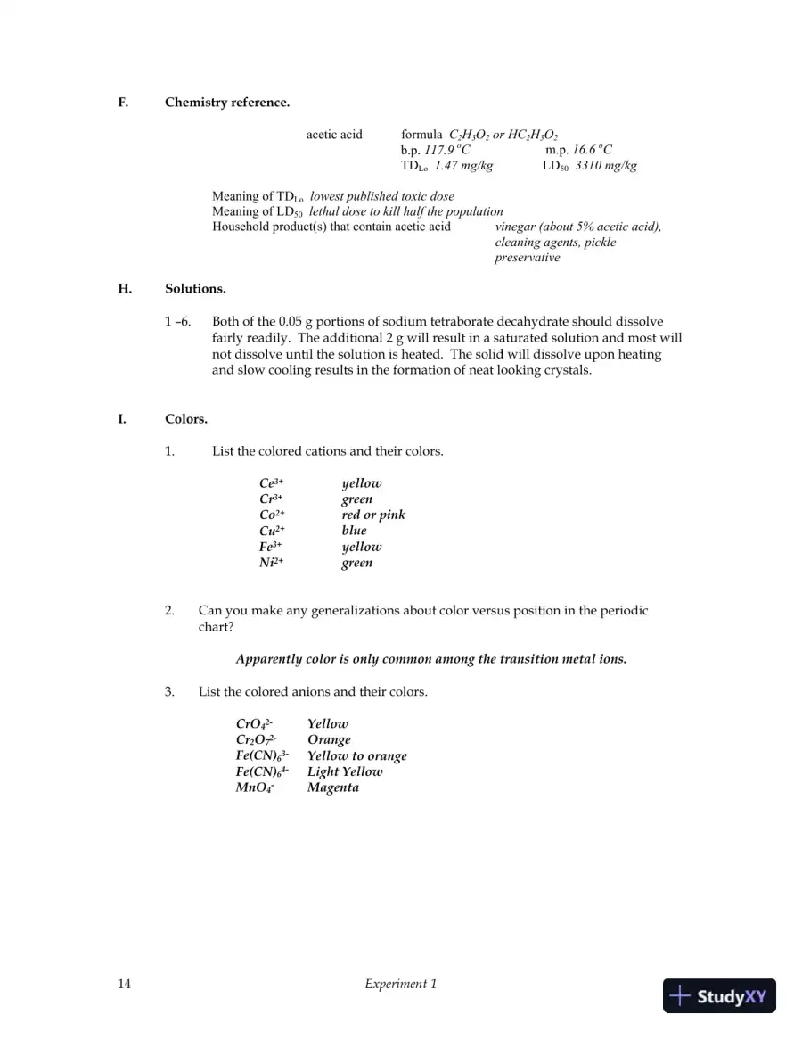 Solution Manual for Experiments in General Chemistry, 6th Edition, page 16