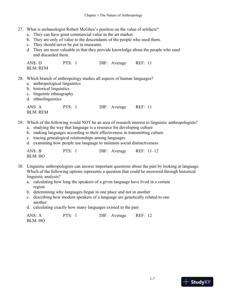 Cultural Anthropology, Fourth Canadian Edition Test Bank, page 11
