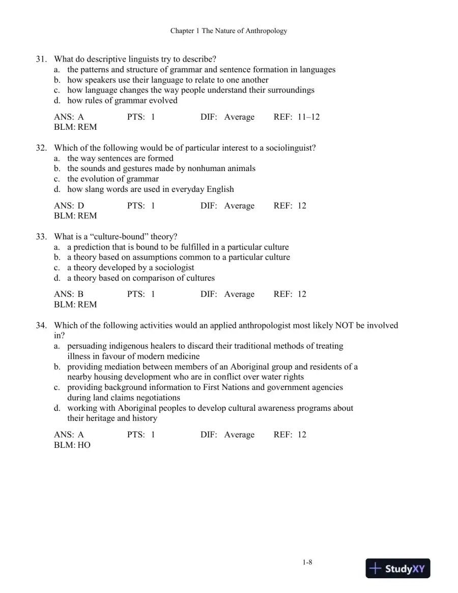 Cultural Anthropology, Fourth Canadian Edition Test Bank, page 12