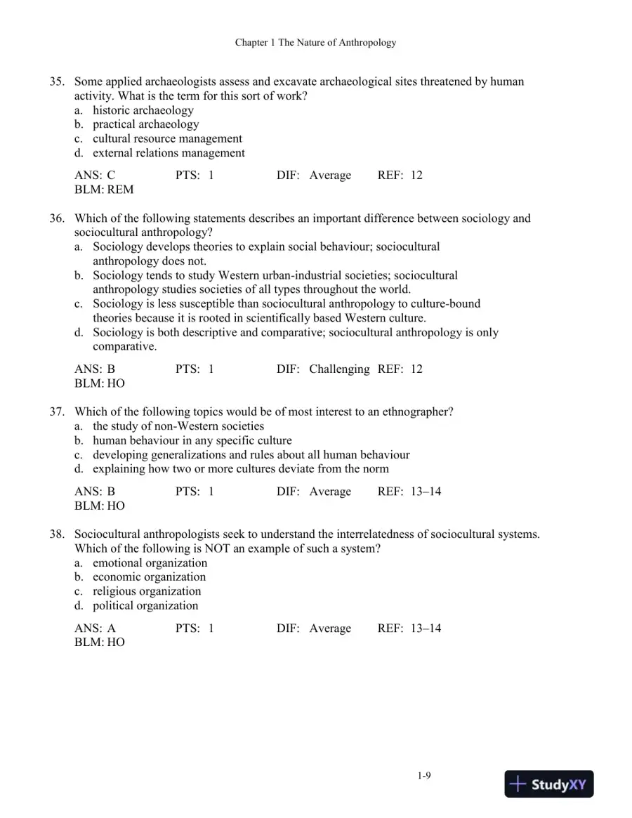 Cultural Anthropology, Fourth Canadian Edition Test Bank, page 13