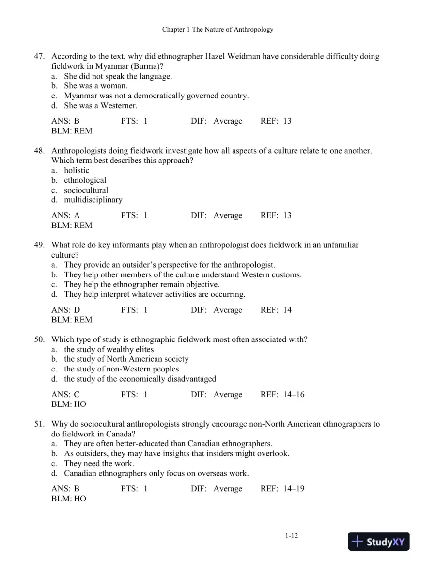 Cultural Anthropology, Fourth Canadian Edition Test Bank, page 16