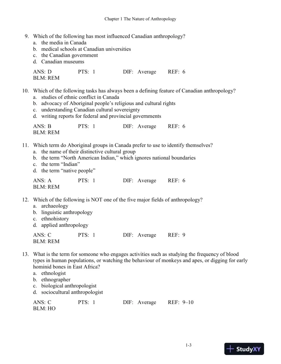 Cultural Anthropology, Fourth Canadian Edition Test Bank, page 7