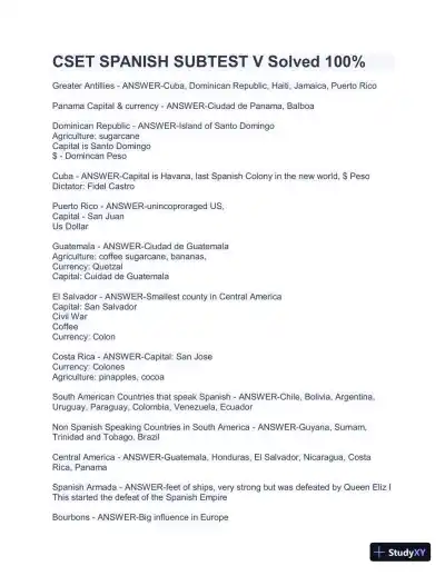 CSET Spanish Subtest V Practice Exam with Answers (79 Solved Questions) - Page 1 preview image