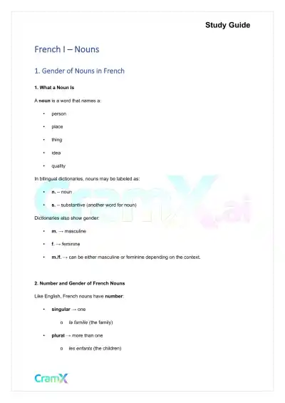 French I - Nouns - Page 1 preview image