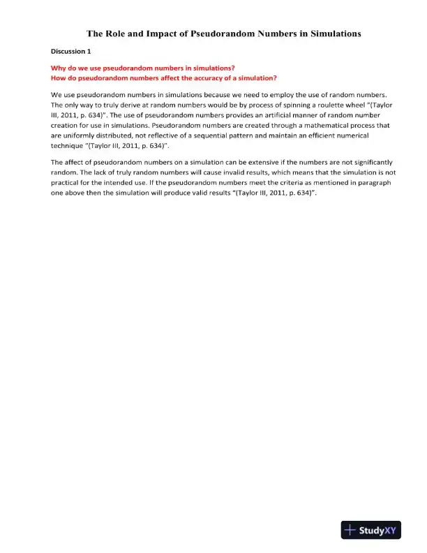 The Role and Impact of Pseudorandom Numbers in Simulations - Page 1 preview image
