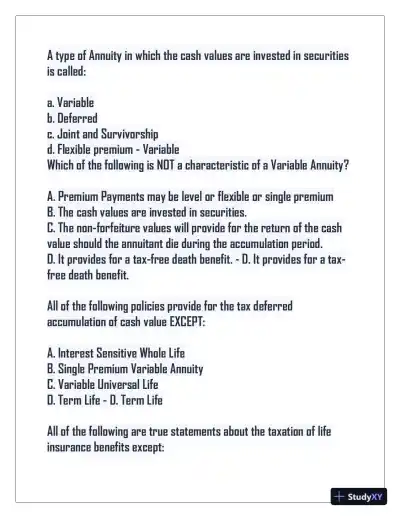 2024 Indiana Life Insurance Practice Exam with Answers (75 Solved Questions) - Page 3 preview image