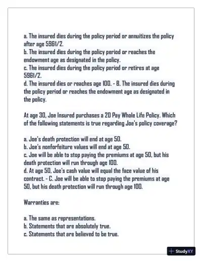 2024 Indiana Life Insurance Practice Exam with Answers (75 Solved Questions) - Page 5 preview image
