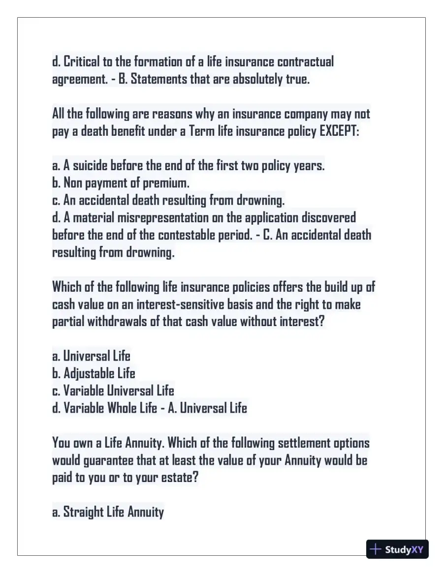 2024 Indiana Life Insurance Practice Exam with Answers (75 Solved Questions), page 6
