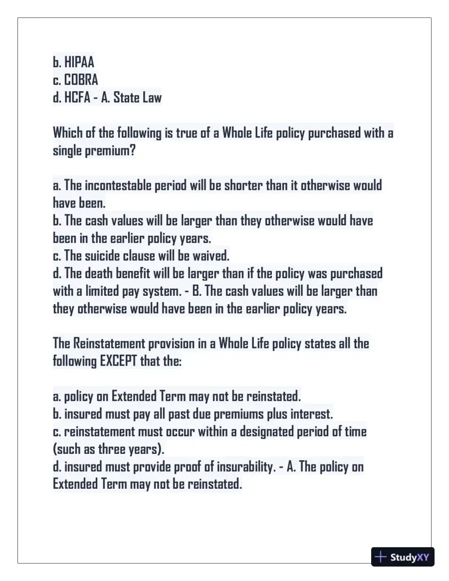 2024 Indiana Life Insurance Practice Exam with Answers (75 Solved Questions), page 8