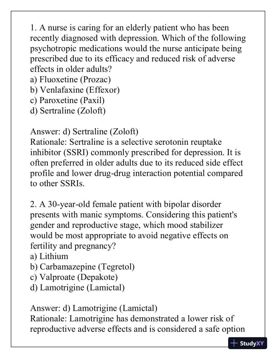 2024 NUR7350 Psychopharmacology Across the Lifespan with Answers (36 Solved Questions), page 3