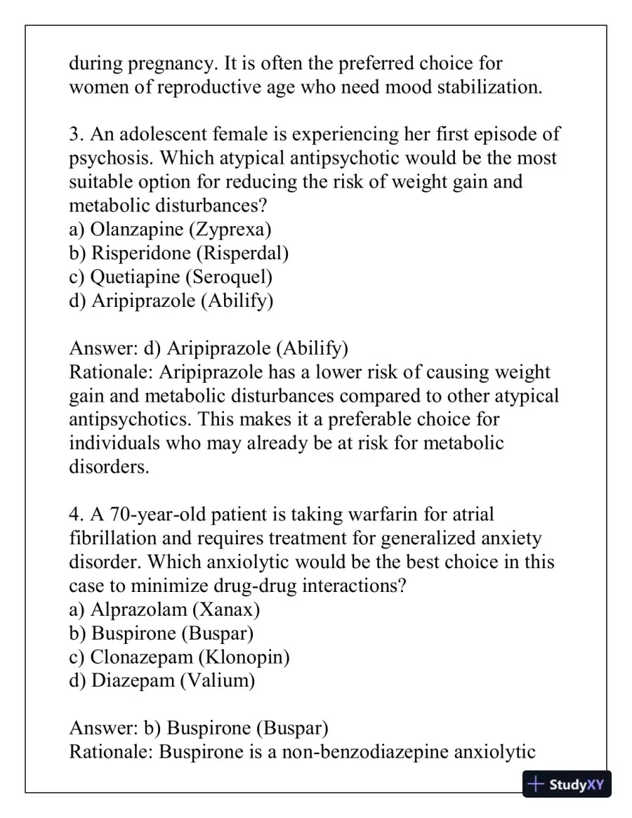 2024 NUR7350 Psychopharmacology Across the Lifespan with Answers (36 Solved Questions), page 4