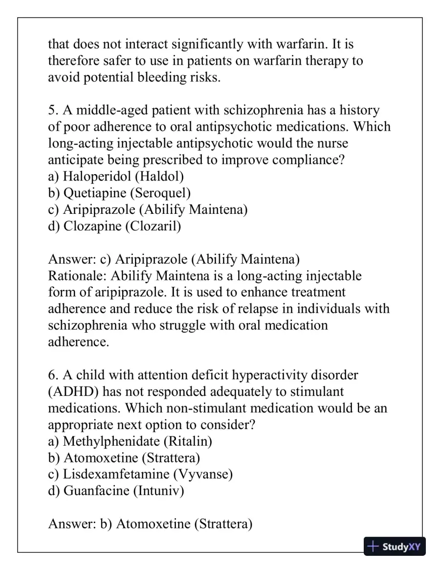 2024 NUR7350 Psychopharmacology Across the Lifespan with Answers (36 Solved Questions), page 5