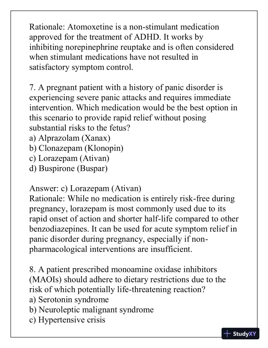 2024 NUR7350 Psychopharmacology Across the Lifespan with Answers (36 Solved Questions), page 6