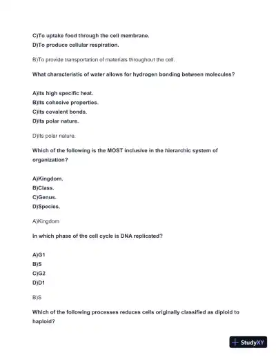 2024-2025 HESI A2 Biology Entrance Exam with Answers (42 Solved Questions) - Page 3 preview image