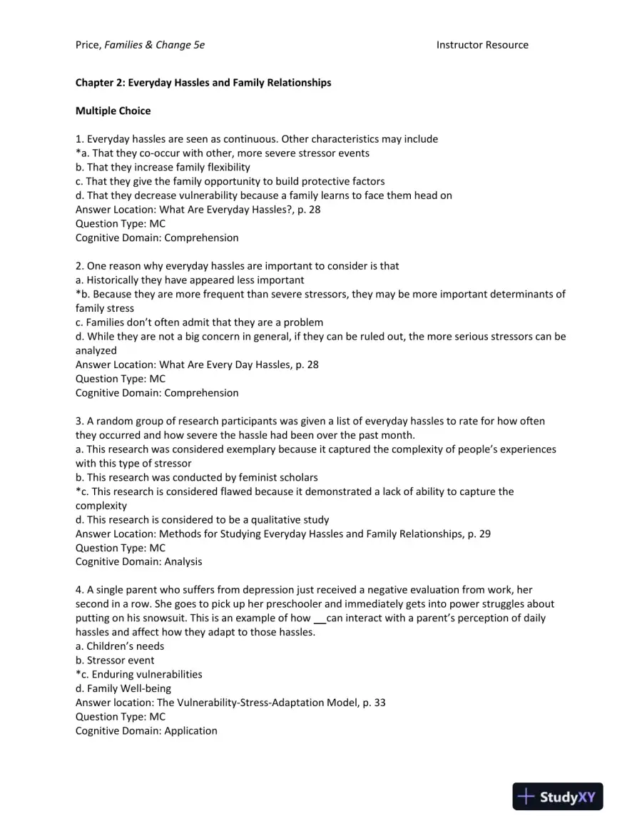 Families and Change: Coping With Stressful Events and Transitions Fifth Edition Test Bank, page 11