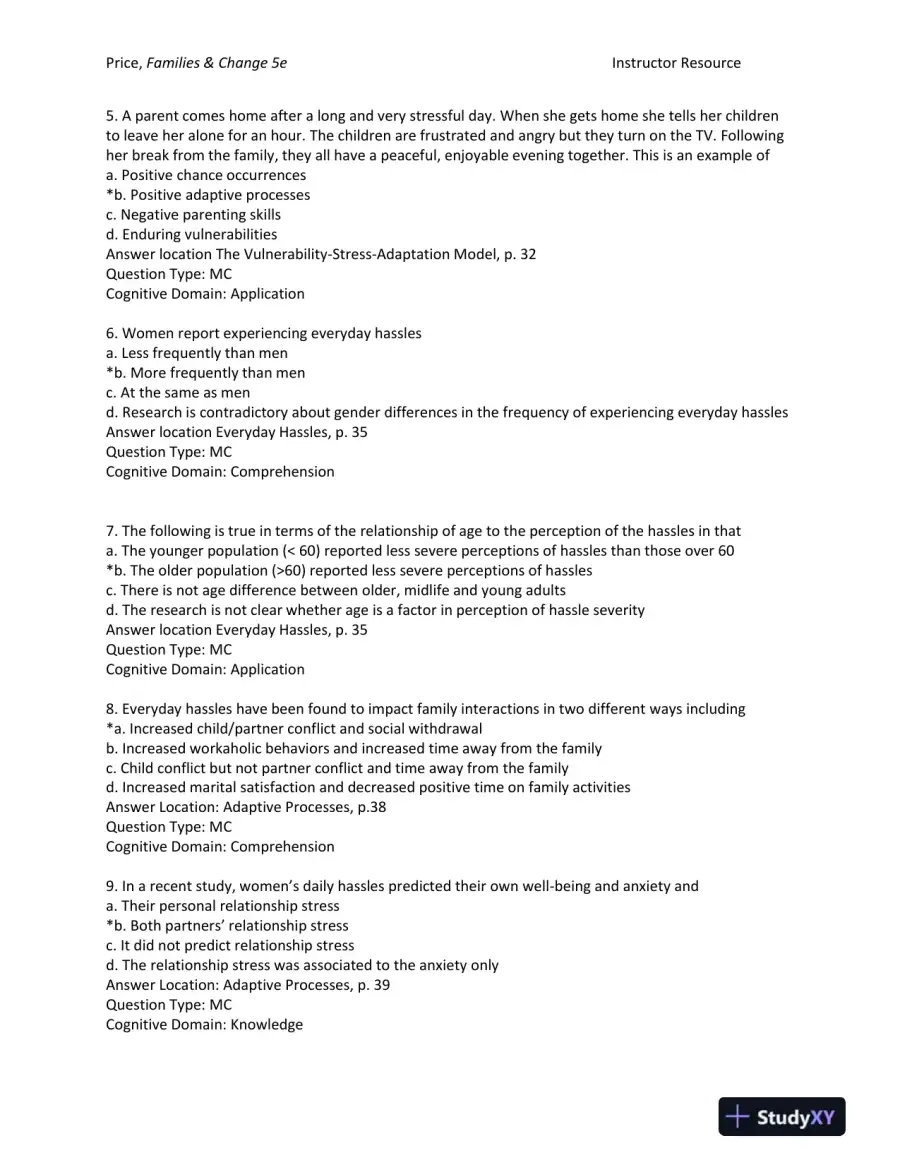 Families and Change: Coping With Stressful Events and Transitions Fifth Edition Test Bank, page 12