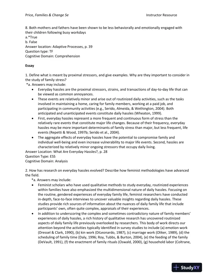 Families and Change: Coping With Stressful Events and Transitions Fifth Edition Test Bank, page 16