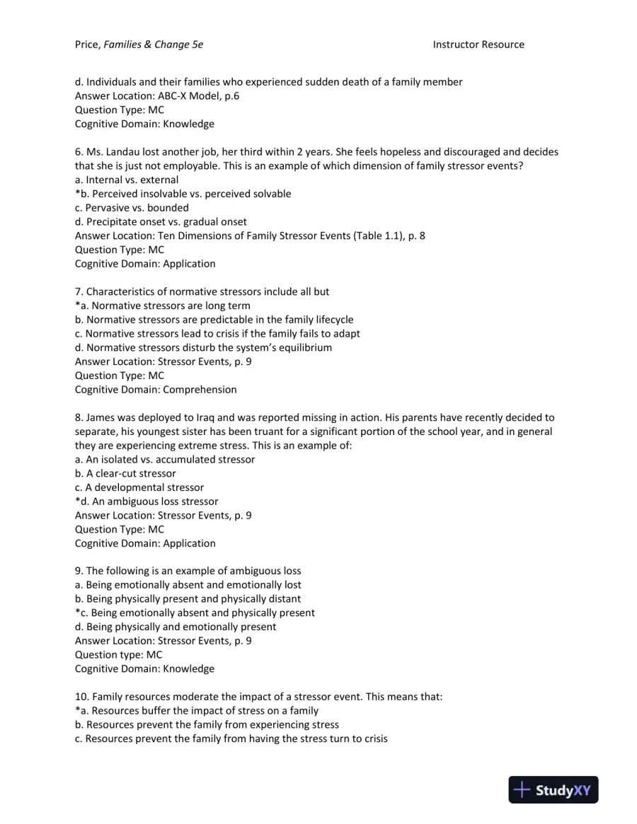 Families and Change: Coping With Stressful Events and Transitions Fifth Edition Test Bank, page 3