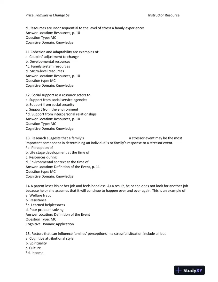 Families and Change: Coping With Stressful Events and Transitions Fifth Edition Test Bank, page 4