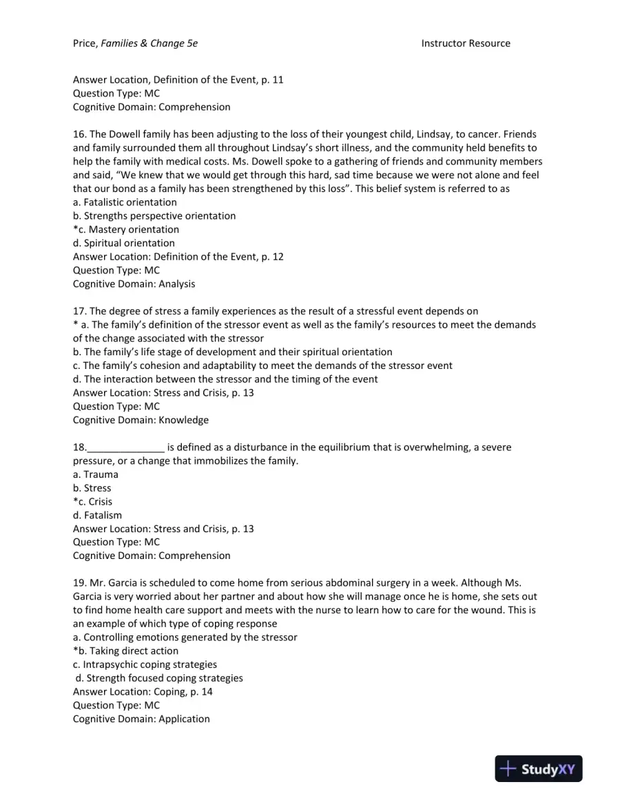 Families and Change: Coping With Stressful Events and Transitions Fifth Edition Test Bank, page 5