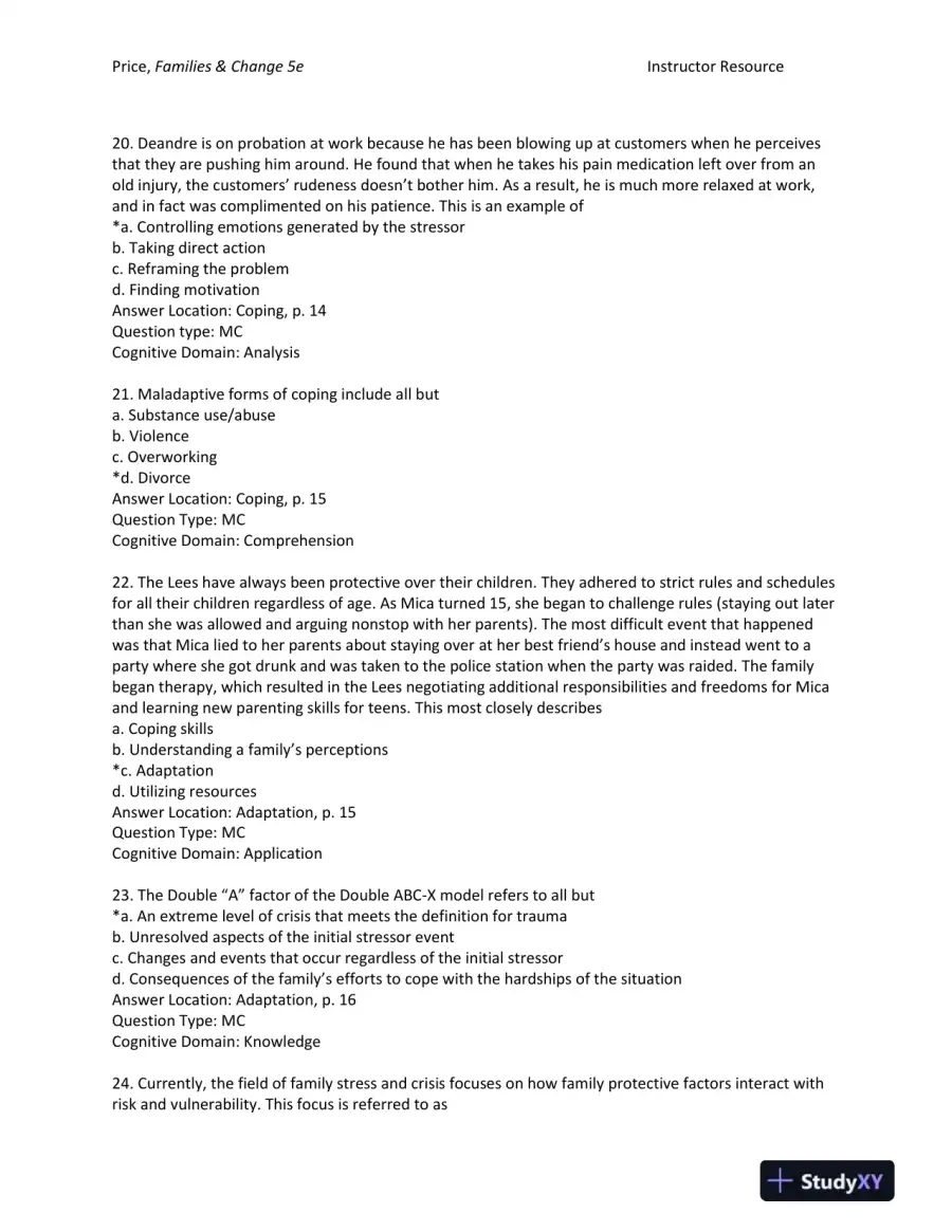 Families and Change: Coping With Stressful Events and Transitions Fifth Edition Test Bank, page 6