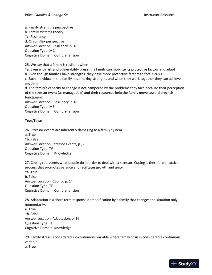 Families and Change: Coping With Stressful Events and Transitions Fifth Edition Test Bank, page 7