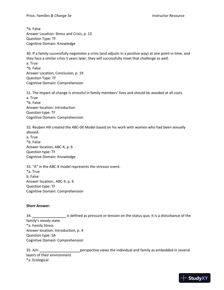 Families and Change: Coping With Stressful Events and Transitions Fifth Edition Test Bank, page 8