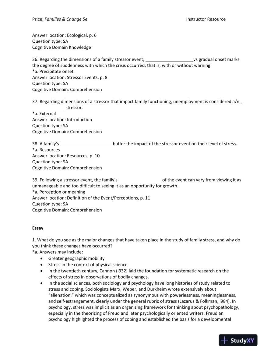 Families and Change: Coping With Stressful Events and Transitions Fifth Edition Test Bank, page 9