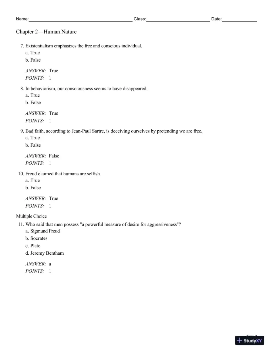 Test Bank For Philosophy: A Text with Readings, 13th Edition, page 11
