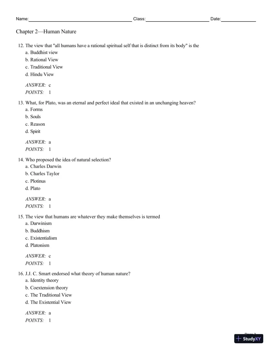 Test Bank For Philosophy: A Text with Readings, 13th Edition, page 12