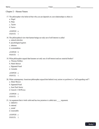 Test Bank For Philosophy: A Text with Readings, 13th Edition - Page 13 preview image