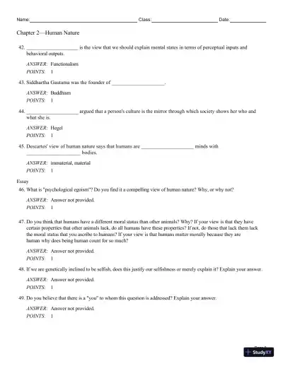 Test Bank For Philosophy: A Text with Readings, 13th Edition - Page 18 preview image