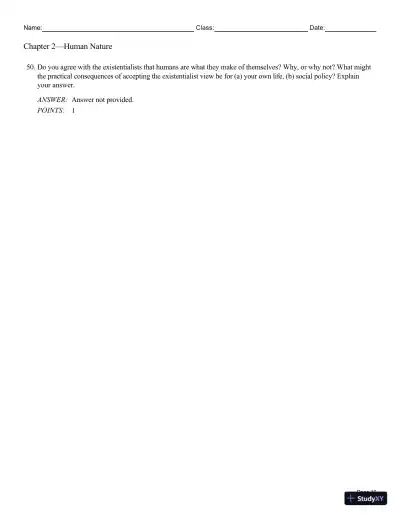 Test Bank For Philosophy: A Text with Readings, 13th Edition - Page 19 preview image