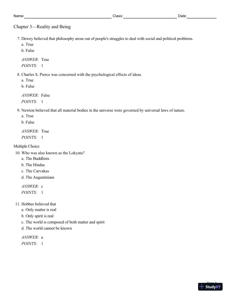 Test Bank For Philosophy: A Text with Readings, 13th Edition, page 21