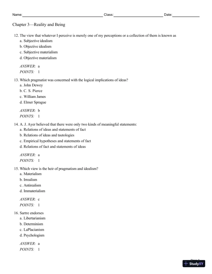 Test Bank For Philosophy: A Text with Readings, 13th Edition, page 22
