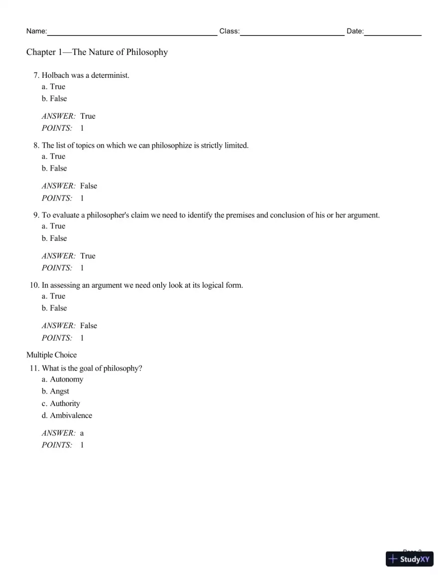 Test Bank For Philosophy: A Text with Readings, 13th Edition, page 3