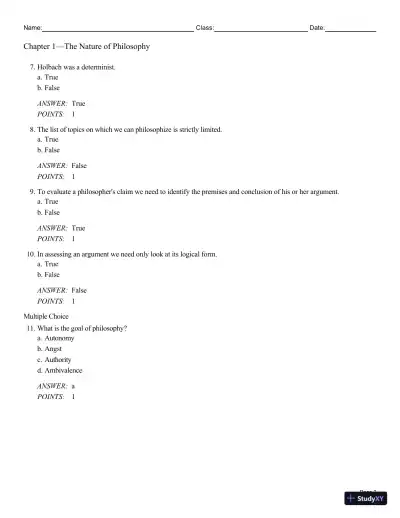 Test Bank For Philosophy: A Text with Readings, 13th Edition - Page 3 preview image