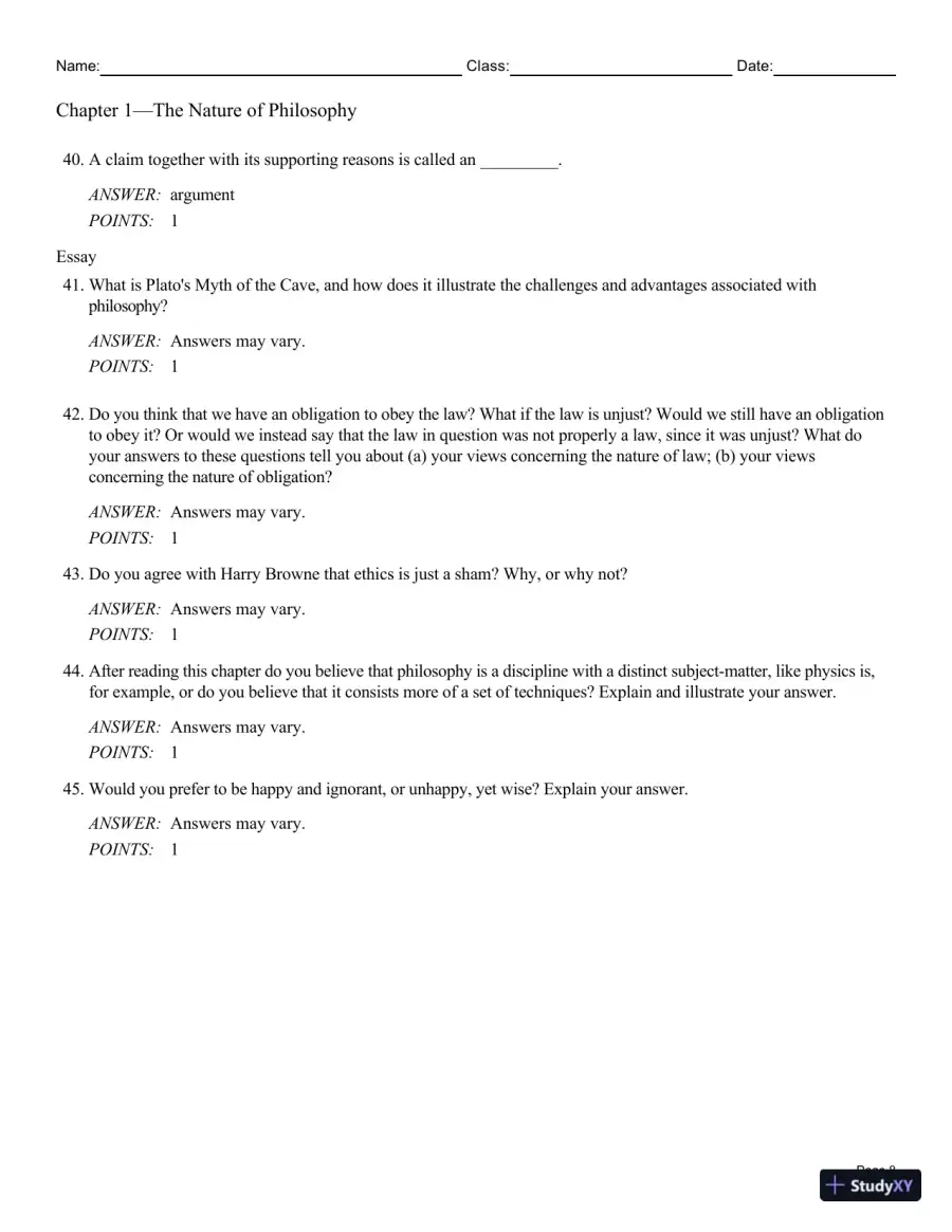 Test Bank For Philosophy: A Text with Readings, 13th Edition, page 9