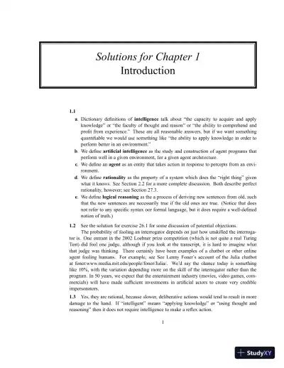 Solution Manual For Artificial Intelligence: A Modern Approach, 3rd Edition - Page 3 preview image