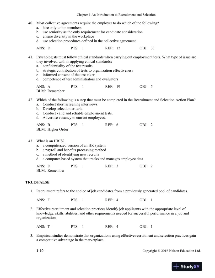Recruitment and Selection in Canada 6th Edition Test Bank, page 11